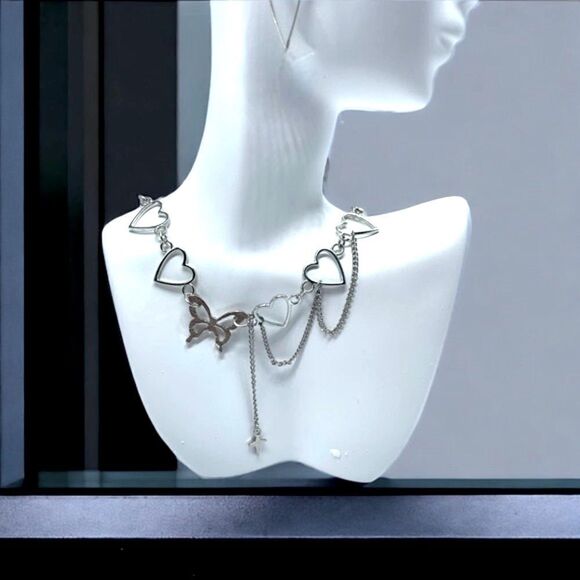 Silver Heart & Butterfly / Cross Dangle Necklace l New - Picture 8 of 11